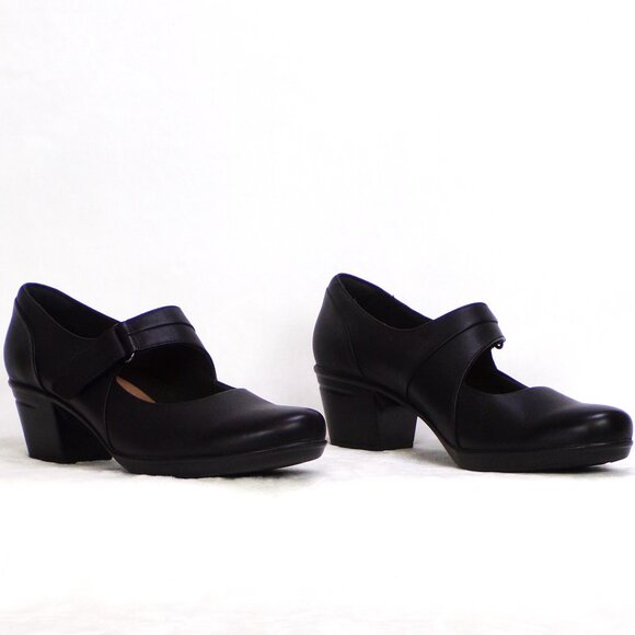 CLARKS COLLECTION size 9.5M black mid-heel Mary-Jane pumps cushioned insoles - Picture 3 of 14